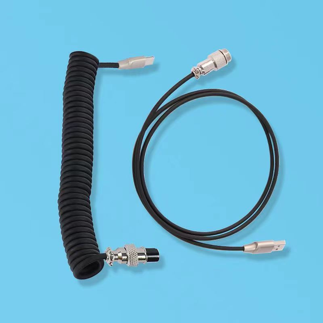 Durable TPU USB-A to Type-C Coiled Aviation Gaming Keyboard Cable Max 3 Meters