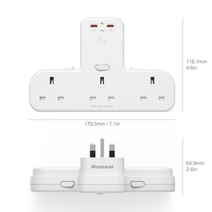 Wontravel 45W Fast Charging Dual Type C Wall Socket UK Multi Plug Extension Socket Wall Outlet - Product Image 6