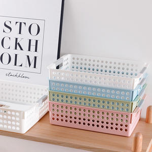 Simple Storage Basket Rectangle Plastic With Handles For <b>Home</b> <b>Office</b> <b>Desk</b> Organizing Neatening Storage Q001 - Product Image 2