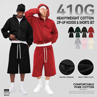 Sweat-shirt à capuche pour homme personnalisé, 100% coton, poids lourd, style décontracté vintage, sweat-shirt zippé en molleton français et ensemble short