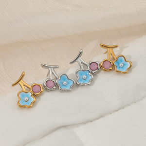 CLIORO Fashion Trendy Flower Stainless Steel <strong>Earrings</strong> Trendy Gold Plated Colorful Flower Enamel Stud <strong>Earrings</strong> Jewelry For Women - Product Image 4