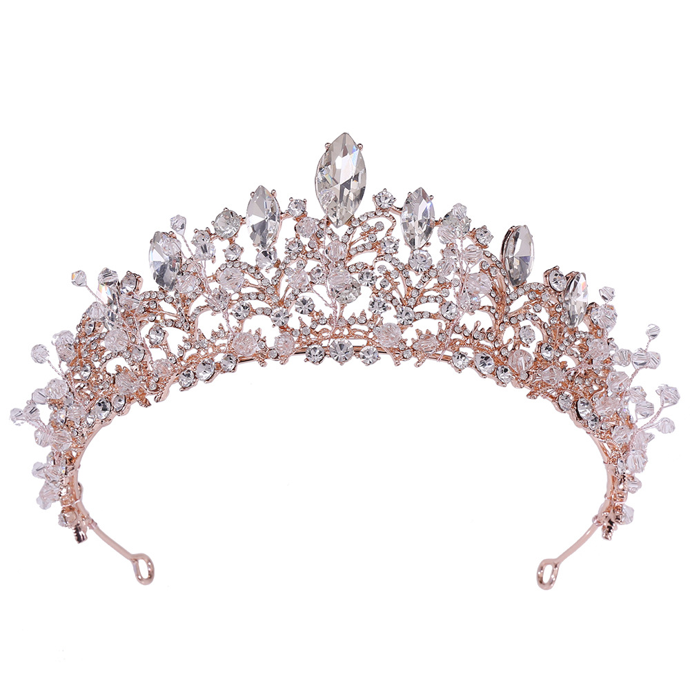 Wholesale Yiwu factory New Handmade Crystal Headpiece Hair Accessories rose gold clear Crown Jewelry Bridal Headband Crown