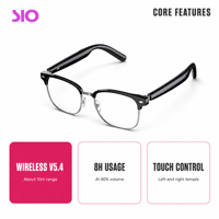   Lunettes Audio Intelligentes 5.4 à Oreille Ouverte, Lentille Claire, Double Commande Tactile, Musique Sans Fil, Appels, Chargement Magnétique USB, Contrôle Vocal IA