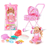 Poupée Bébé Reborn en Silicone de 14 Pouces avec 12 Sons, Biberon et Pipi, Accessoires de Poussette, Jouets de Jeu d'Imitation pour Enfants Filles