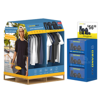 Présentoir en carton personnalisé pour vente au détail de T-shirts Vêtements de marque et chaussettes Présentoir au sol ondulé pour publicité