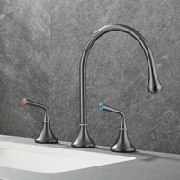Robinet de lavabo moderne en laiton chromé à 3 trous, à double poignée, pour eau chaude et froide, à poser sur le plan de travail