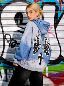 Giacca con Cappuccio in Cotone Lavorato a Maglia Personalizzata di Alta Gamma, Stile Retrò Streetwear, Effetto Lavaggio Acido e Dettagli Distressed, Anti-Piega, Stampa Digitale - Product Image 3