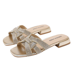 PU Women's <strong>Slipper</strong> Flat Light Weight Slip-On Customized <strong>Diamante</strong> Comfort Soft Footwear for Autumn/Spring/Summer - Product Image 1