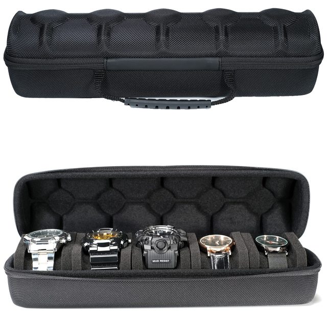 Factory Hard Watch Travel Case 5 Slot Watch Roll Box Storage With EVA PU Foam Insert Anti Move Pillow