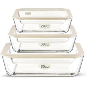 High Borosilicate Glass BPA Free Food <b>Container</b> with Tempered Glass <b>Plastic</b> Vent <b>Lid</b> 2 Compartments Stackable Modern Design - Product Image 1