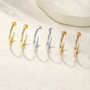 Hot Selling <b>Fashion</b> Minimalist 14K Gold Plated Stainless Steel <b>Hoop</b> C Shape <b>Earrings</b> for Unisex Romantic Wedding Party Jewelry - Product Image 4