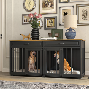 ODM & OEM caisse pour chien en bois robuste grande caisse pour chien meubles avec 2 tiroirs et diviseur - Product Image 2