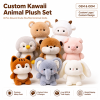 Ensemble de jouets en peluche animaux Kawaii, huit styles, mini-poupées rondes douces, OEM ODM, vente en gros personnalisée