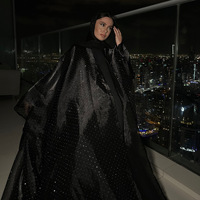 Abaya élégante pour femmes musulmanes de Dubaï, ensemble 3 pièces avec cardigan et hijab, robe de prière modeste de luxe sans couture, style saoudien
