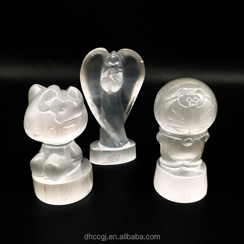 Selenite tự nhiên động vật tay khắc phật tượng tinh thể đá chúa Ganesha selenite thiên thần cho trang trí