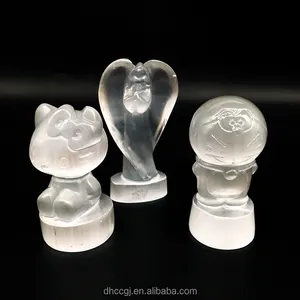 Hewan Selenite alami ukiran tangan patung Buddha batu kristal malaikat Ganesha Selenite untuk dekorasi