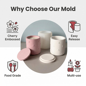 Gypsum Cement Cherry Candle Cup Silicone <b>Mold</b> (with Lid) Suitable for Storage Jar Silicone <b>Mold</b> - Product Image 2