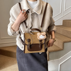 Hot Selling Classic Lady Fashion Trendy Versatile Hand Carry Large Square Bag Vintage College Style PU <b>Backpack</b> for Women Girls - Product Image 3