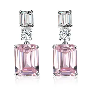 Newest Design 925 Sterling Silver Clear CZ Zirconia Jewelry Earrings Pink Ice Cubic Zirconia Drop Earrings