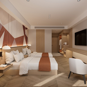 Meubles de chambre à coucher d'hôtel de luxe moderne, écologiques, durables, de haute qualité, pas chers, 2 lits doubles en bois pour appartements, chambres d'hôtel - Product Image 4