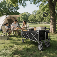 Chariot de transport pliable robuste à quatre roues en métal pour le camping, le jardin, la plage, les pique-niques et les voyages