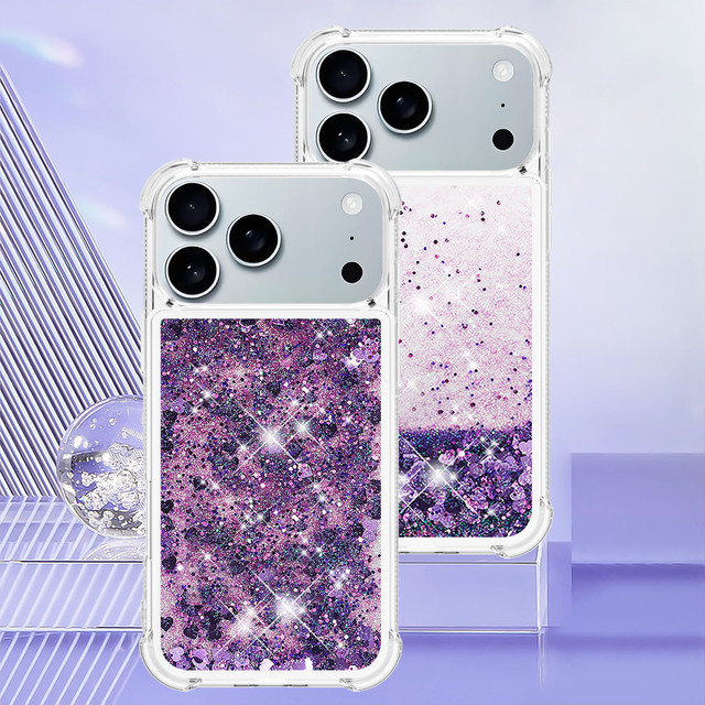 Luxury Clear Bling Glitter Liquid Quicksand TPU+PC Phone Case for 17/16/15/14/13/12/11 Pro Max/16e-Anti-Fingerprint