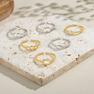 FUAMAY 925 стерлингового серебра 18K позолоченное циркониевое кольцо изящное модное геометрическое циркониевое Открытое кольцо Marquise CZ Anillo кольцо - Product Image 4