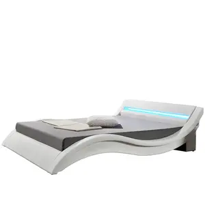 Willsoon Unique wave-like Design bed with Reading Light LED Upholstery PU Soft Leather Double Bed for bedroom furniture