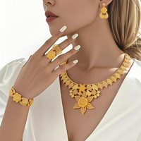 Ensemble de bijoux de mariée plaqué or, collier, boucles d'oreilles, bague, bracelet, ornements de mariage du Moyen-Orient, Dubaï, Afrique