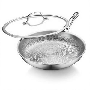 Sartén para Paella de Titanio Martillado Pro con Tapa de Vidrio y Acero Inoxidable |   Apto para lavavajillas y horno, libre de PFAS/PFOA/PTFE no tóxicos - Product Image 1