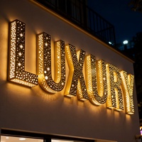 Enseigne lumineuse 3D personnalisée avec logo d'entreprise, lettres en or scintillantes, pour devanture de magasin, enseigne extérieure, signalétique imperméable