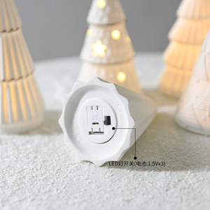 LINGKAI <b>LED</b> <b>Lighted</b> Ceramic Christmas Tree Figurine White Porcelain Table Decor Gold Trim Holiday Indoor Xmas Ornament Gift - Product Image 4