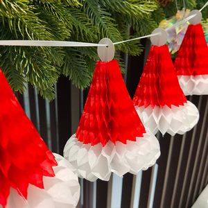CE-8P051 5' Length 5Pcs High Quality Indoor Tissue Paper Santa Hats <b>Garlands</b> <b>Christmas</b> Festive Occasions Taiwan Fast Delivery - Product Image 5