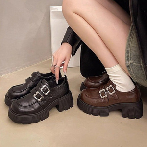 2025 printemps nouveau Style britannique femmes mocassins Mary Jane chaussures en cuir talons épais semelles petite bouche peu profonde bambou matières premières - Product Image 2