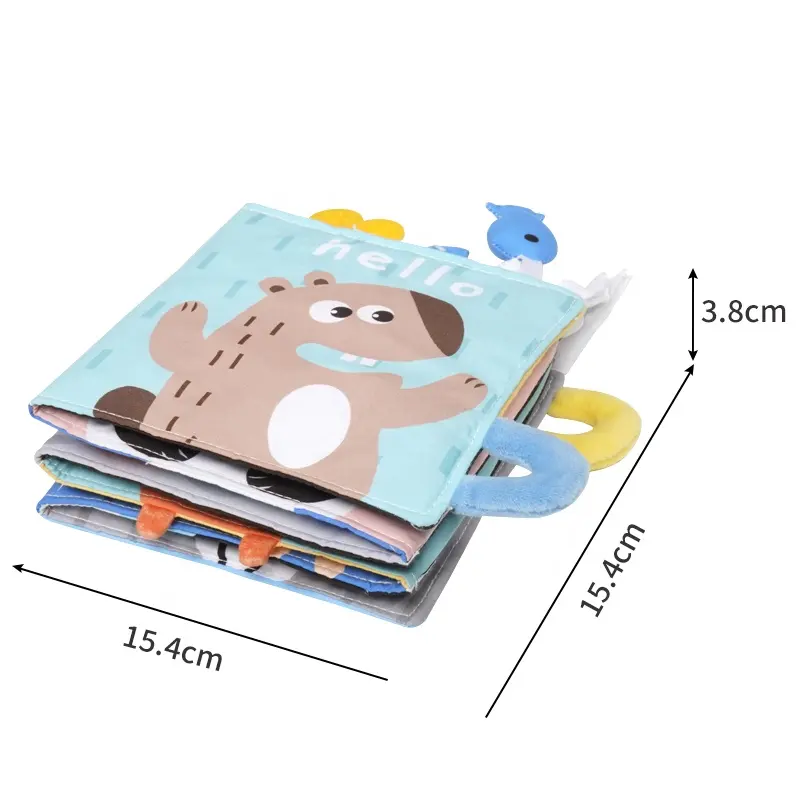 2022 New Arrival Intelligent Activity Fabric Colourful Animals Theme Non Toxic Toddler Neutral Crinkle Soft Baby Cloth Book