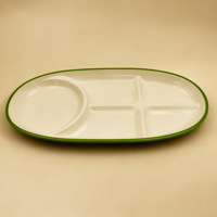 Assiette en mélamine ovale à quatre compartiments, couleur unie, durable, écologique, lavable au lave-vaisselle, non toxique, moderne et simple, Qixiang