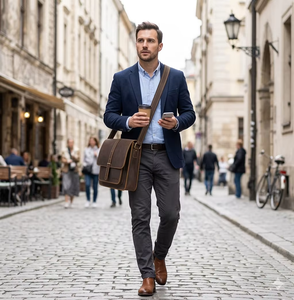 Bolso Mensajero Wriza de Moda para Hombre, Bolso Bandolera de Cuero Crazy Horse con Correa Ajustable, Color Marrón - Product Image 4