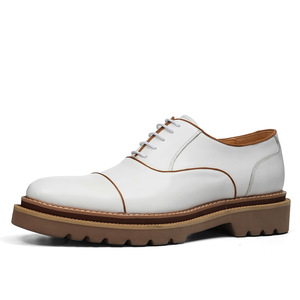 Zapatos Oxford de Vestir de Cuero Genuino Blanco para Hombre, Punta Redonda, con Cordones, Transpirables, para Toda Temporada, Suela de Goma, Envío Directo - Product Image 1