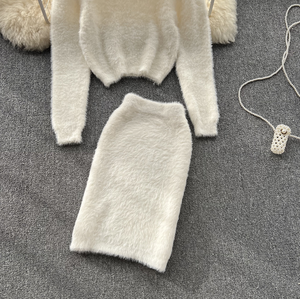 Conjunto de Dos Piezas para Mujer, Conjunto de Suéter Corto y Falda de Cintura Alta, Estilo Informal - Product Image 6