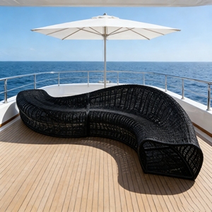 Banc en bois sculptural de luxe Y733, construction à lattes ondulées, pour salon VIP, restaurant, musée d'art, ambiance intérieure et extérieure - Product Image 6