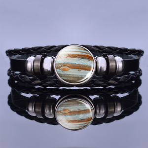 Solar System Punk <strong>Bracelet</strong> Sun Jupiter Earth <strong>Moon</strong> Mercury Glass Cabochon Men Women Braided Black Leather Woven <strong>Bracelet</strong> - Product Image 2