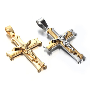 Prix d'usine – Pendentif croix de Jésus en acier inoxydable bicolore 3D avec zircone cubique, bijou tendance pour les personnes religieuses - Product Image 3