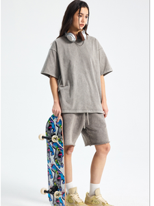 Nouveauté 2026 Short Homme 420GSM en Batik Délavé à l'Acide, Effet Vieilli, Délavé à la Pierre, Longueur Genou, Coupe Mi-Haute, Oversize, Style Rétro Urbain - Product Image 2