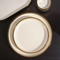 Service de Table en Céramique 7 Pièces Bordure Dorée Vaisselle Élégante en Porcelaine pour Dîner Lavable au Lave-Vaisselle Collection de Tables Formelles