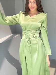 Toptan v yaka zarif abiye uzun kollu saten balo elbise kadınlar için resmi parti kıyafeti - Product Image 6