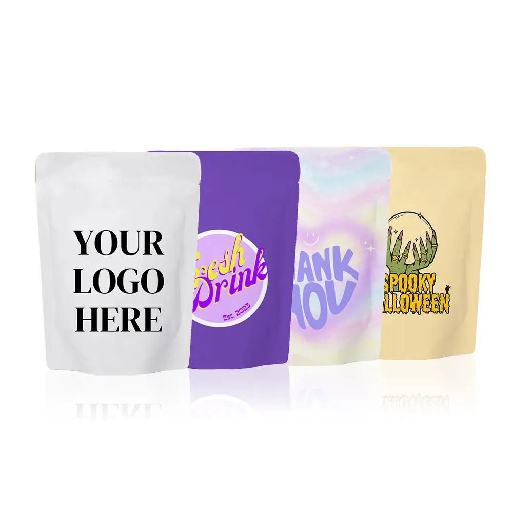 Bolsa de pie con estampado personalizado 3,5G 7g 14g Logo de color caramelo a prueba de niños olor Ziplock Gummy Packaging Mylar Bags