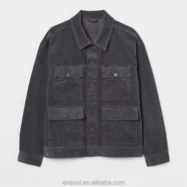 OEM Wholesale High Quality Custom Cotton Casual Lightweight Button Fly Grey Stylish Corduroy Jacket For Men
