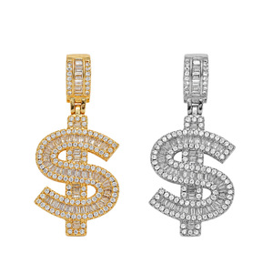 Collar con Colgante <span class=keywords><strong>de</strong></span> Signo <span class=keywords><strong>de</strong></span> Dólar con Incrustaciones <span class=keywords><strong>de</strong></span> Circonitas Cúbicas en Latón Dorado y Plateado para Hombre, Joyería Hip Hop Streetwear - Product Image 6