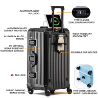Valise à coque rigide en ABS+PC avec cadre en aluminium, surface givrée anti-rayures, porte-gobelet pliable, serrure TSA, valise de voyage