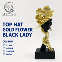 Figurine de personnage moderne de luxe léger, motif fleur dorée, peinte à la main, artisanat artistique MiYue en résine pour salon, bureau ou salle d'étude